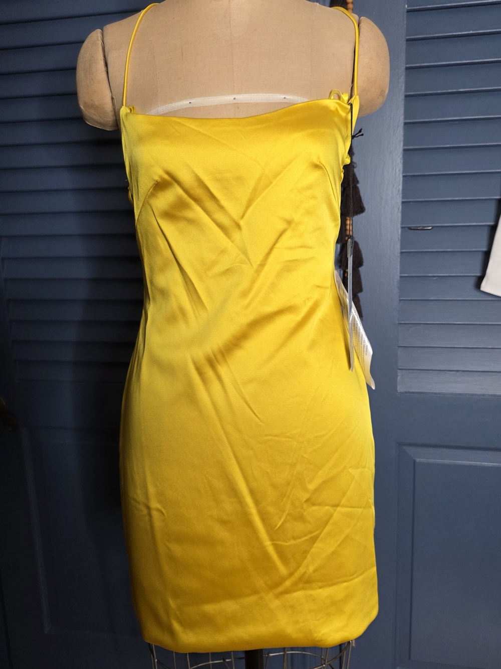 NWT Ieena for Mac Duggal Satin Panel Mini Dress Yellow Gold - Size 2